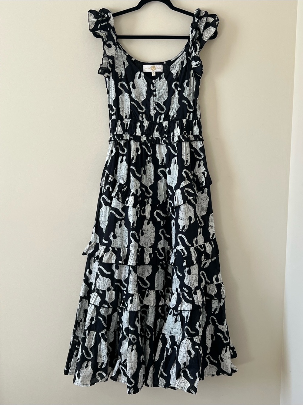Anna Cate Size Small Black & White Tiger Cat Dress 100% Cotton